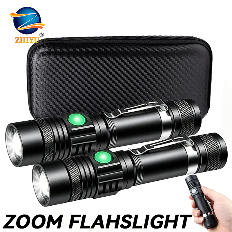 Hunting Outdoors - T6 LED Rechargeable Flashlight,18650 Zoomable Torch,